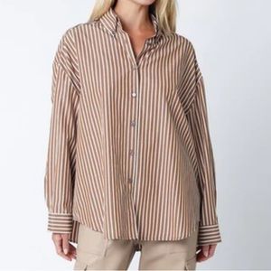 Olivaceous Clare Top Shirt Blouse Button Up Down Striped